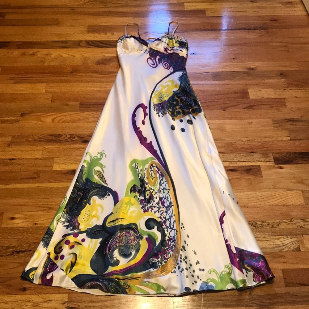 White Spaghetti Strap Prom Dress Dave&Johnny
